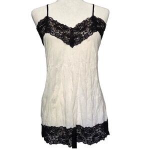 Vanity Y2K Ivory Black Lace Trim Cami Womens L Fairy  Coquette Feminine Tank Top